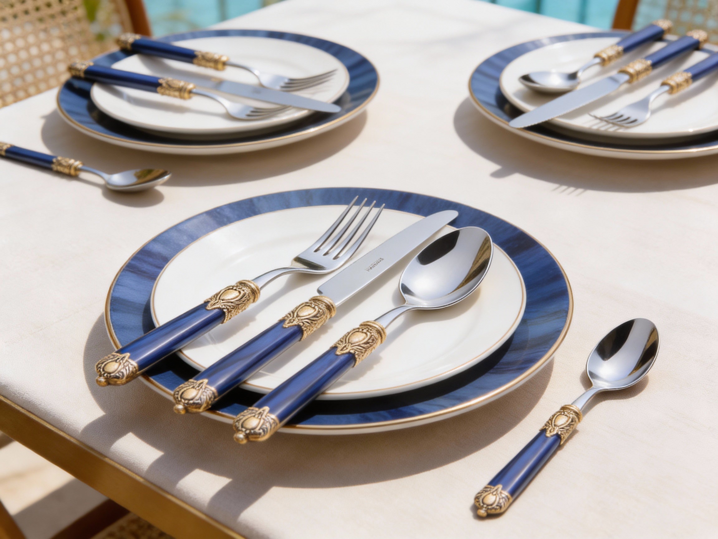 Rinascimento Antique Gold 5 Piece Place Setting - Royal Blue