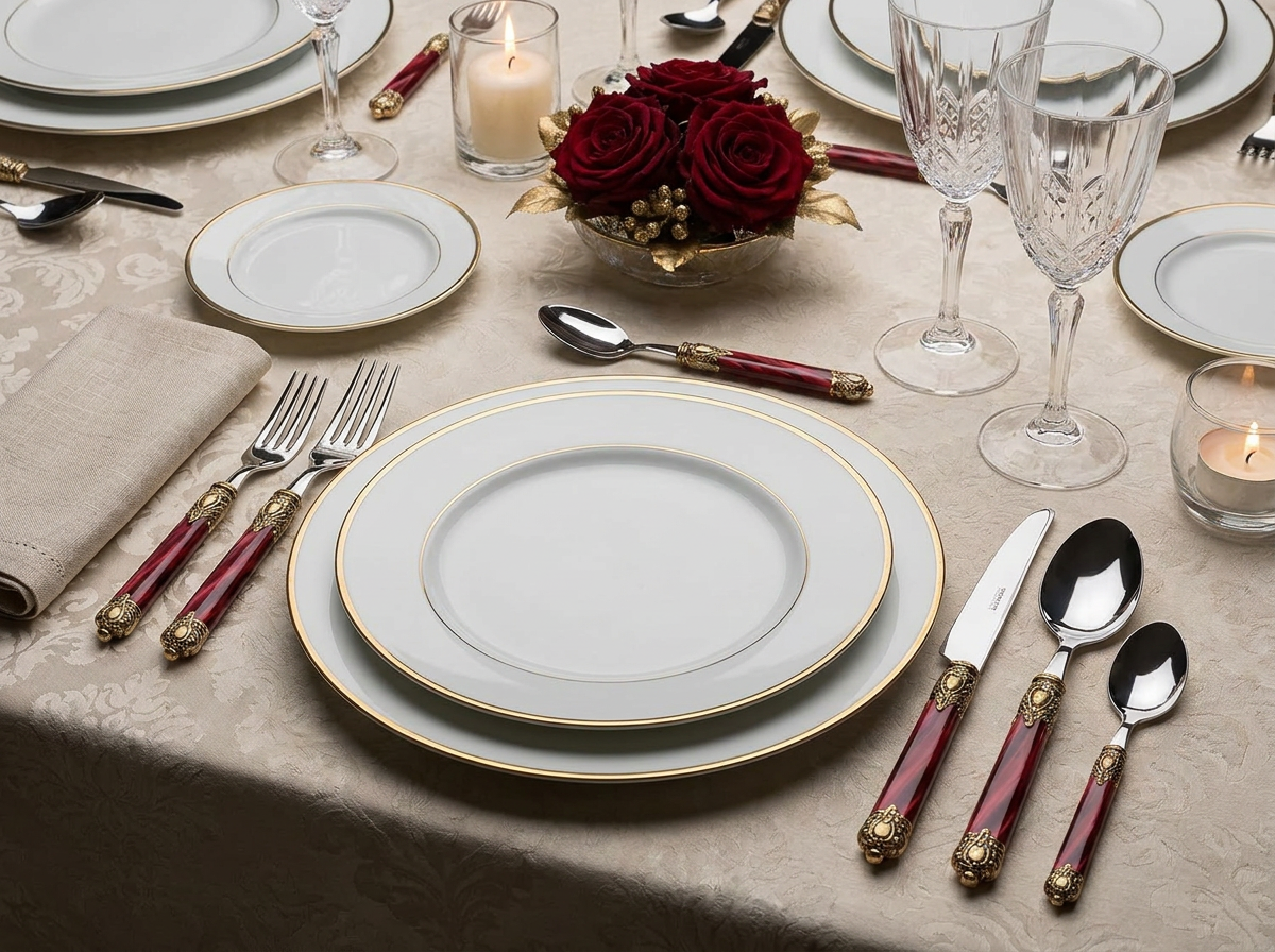 Rinascimento Antique Gold 5 Piece Place Setting - Burgundy