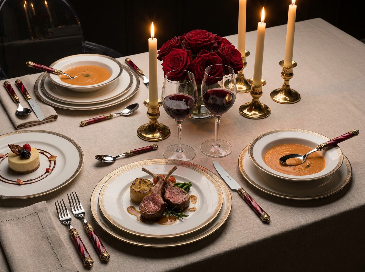 Rinascimento Antique Gold 5 Piece Place Setting - Burgundy
