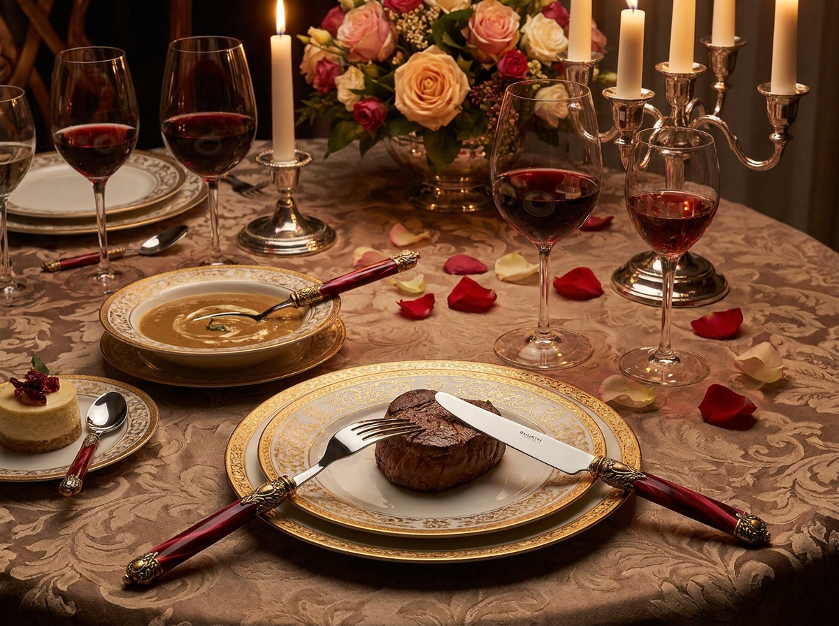 Rinascimento Antique Gold 5 Piece Place Setting - Burgundy