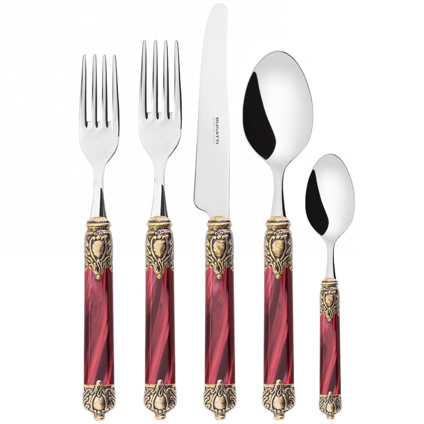 Rinascimento Antique Gold 5 Piece Place Setting - Burgundy