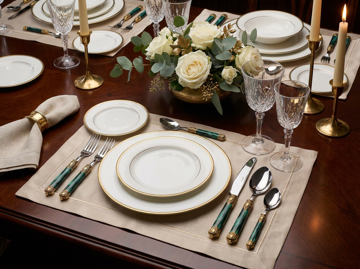 Rinascimento Antique Gold 5 Piece Place Setting - Emerald Green