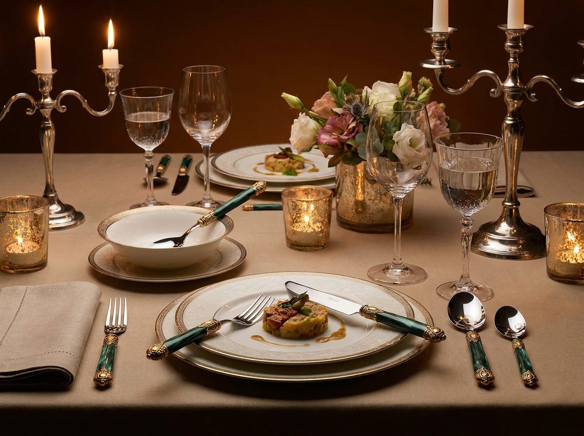 Rinascimento Antique Gold 5 Piece Place Setting - Emerald Green