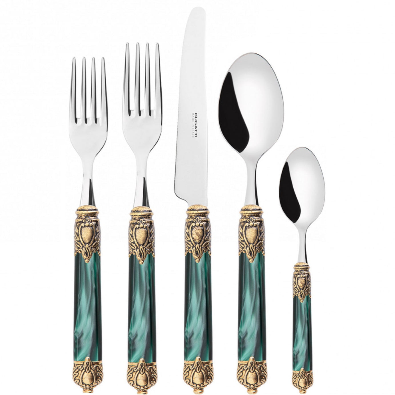 Rinascimento Antique Gold 5 Piece Place Setting - Emerald Green