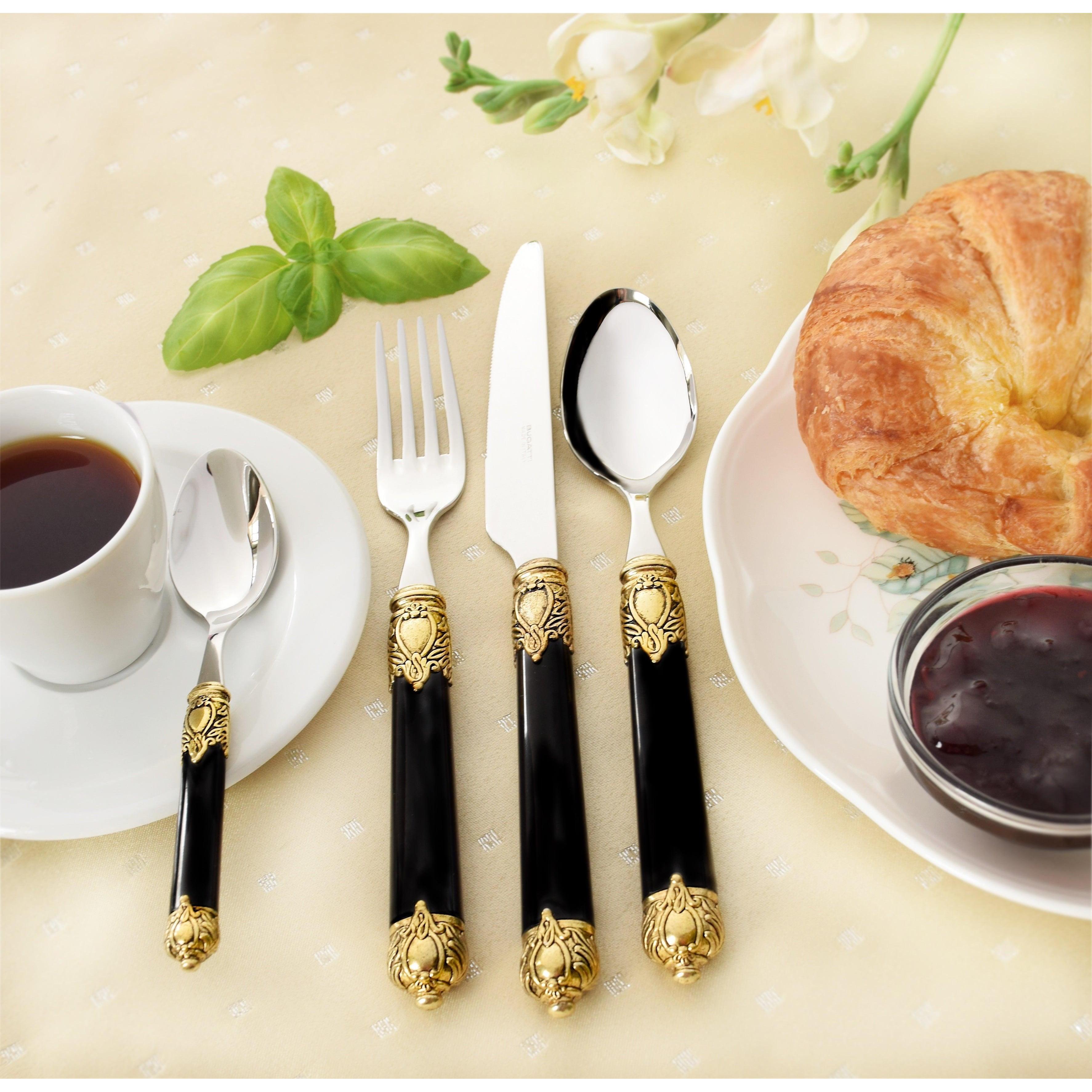 Rinascimento Antique Gold 5 Piece Place Setting, Black — Casa Bugatti