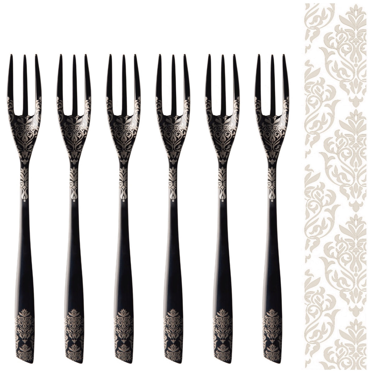 Riviera Black Devorè Cake / Cocktail Forks Set