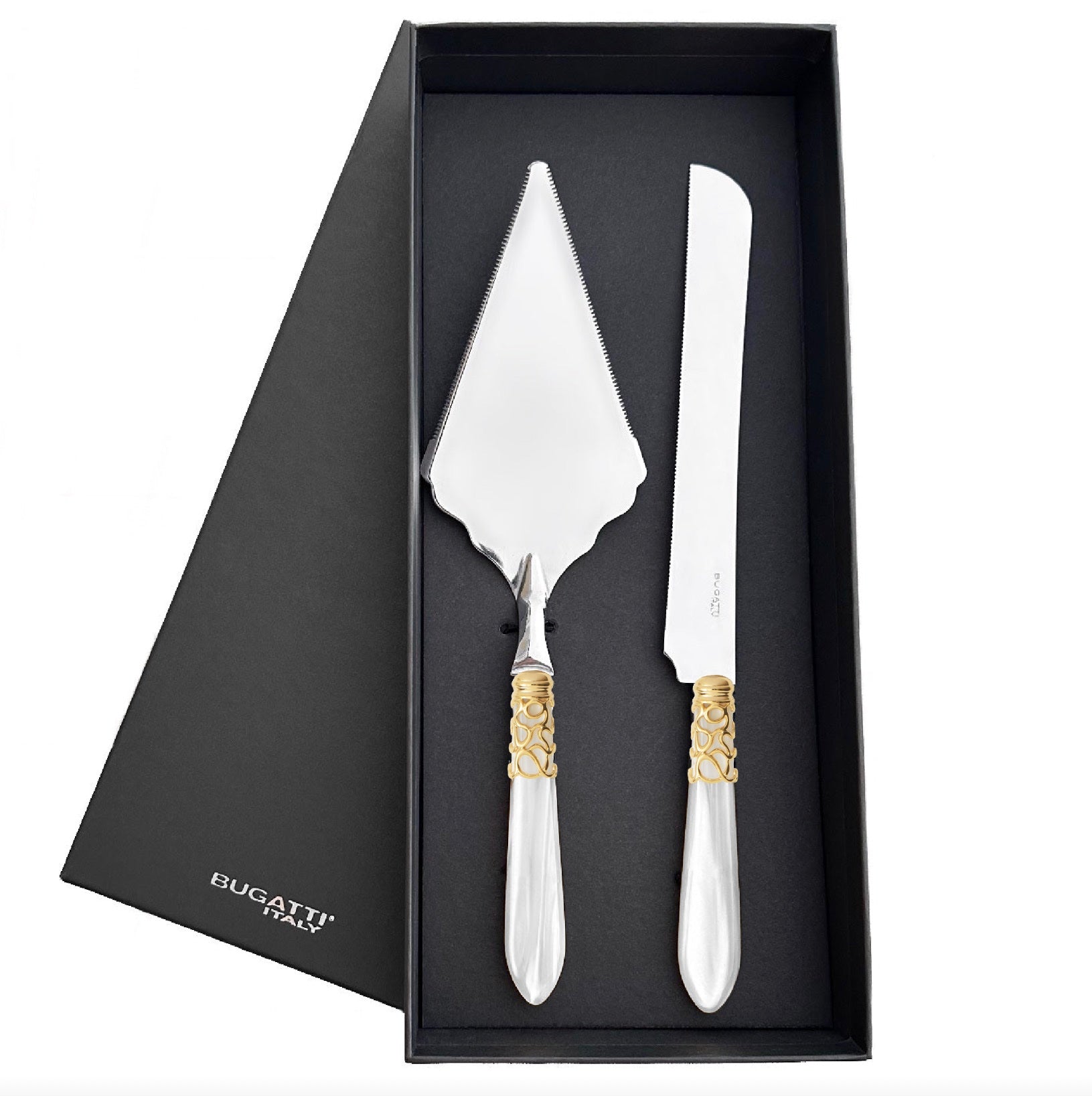 Melodia Gold Large 2 Piece Cake Serving set - White