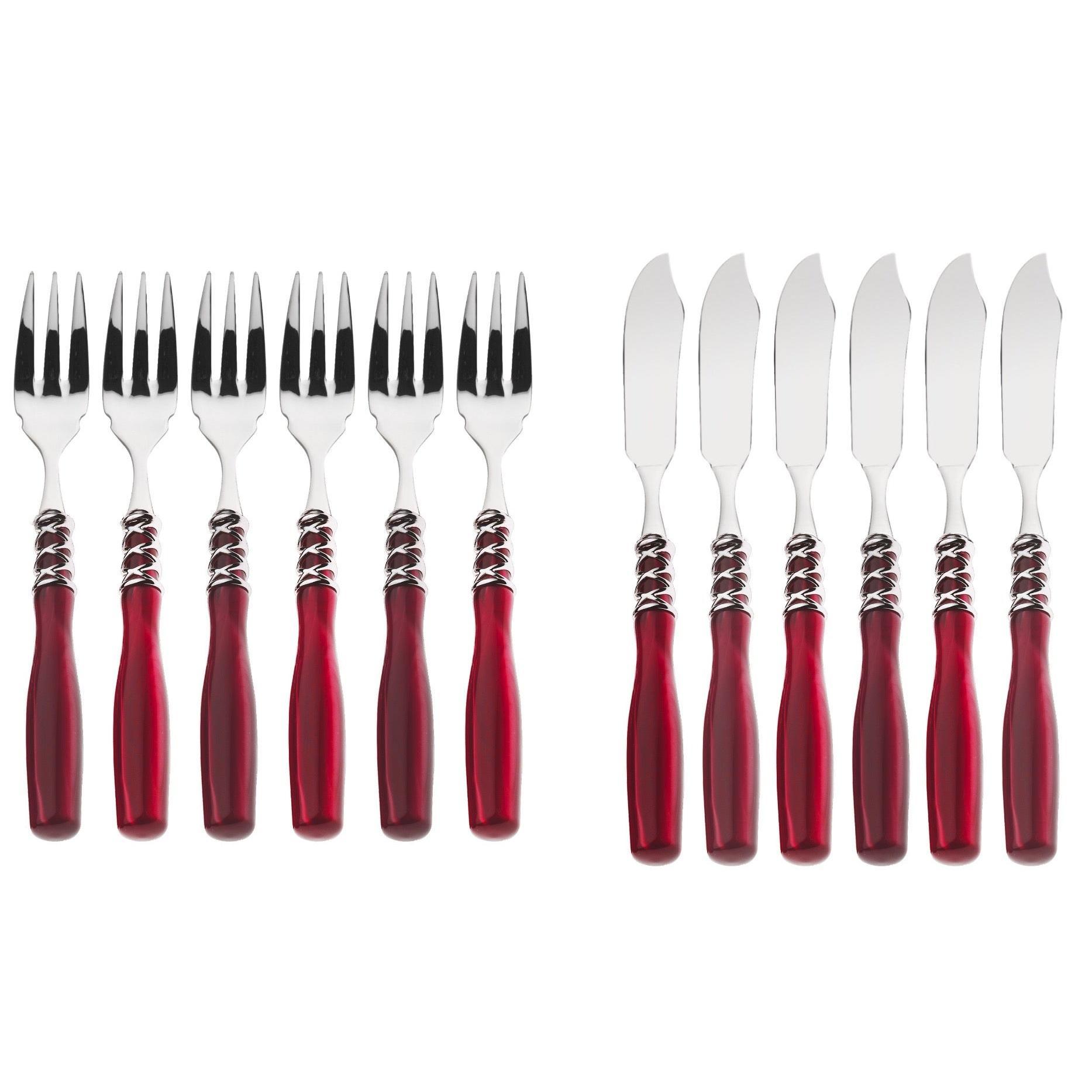 Arianna Brilliant 12 Pieces Fish Set - Burgundy-Casa Bugatti USA