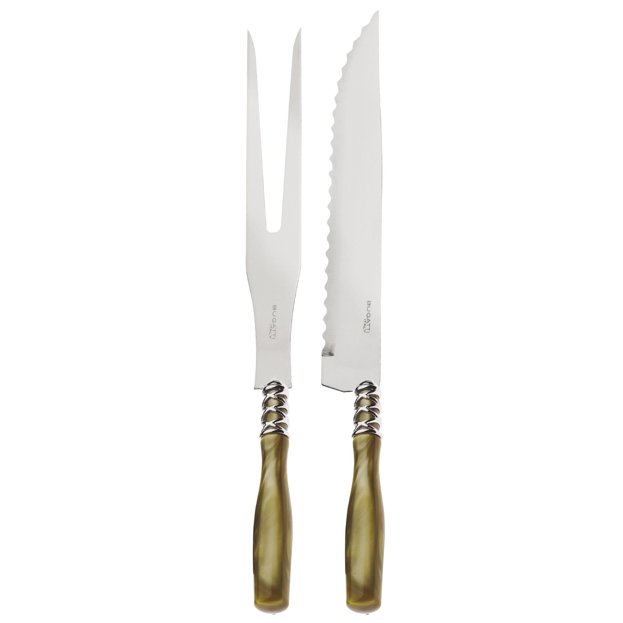 Arianna Brilliant Roast Carving Set - Fork And Knife Chartreuse Green