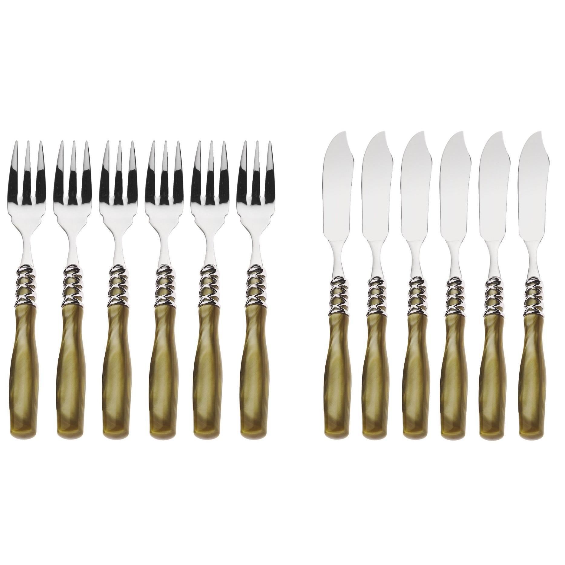 Arianna Brilliant 12 Pieces Fish Set - Chartreuse Green-Casa Bugatti USA