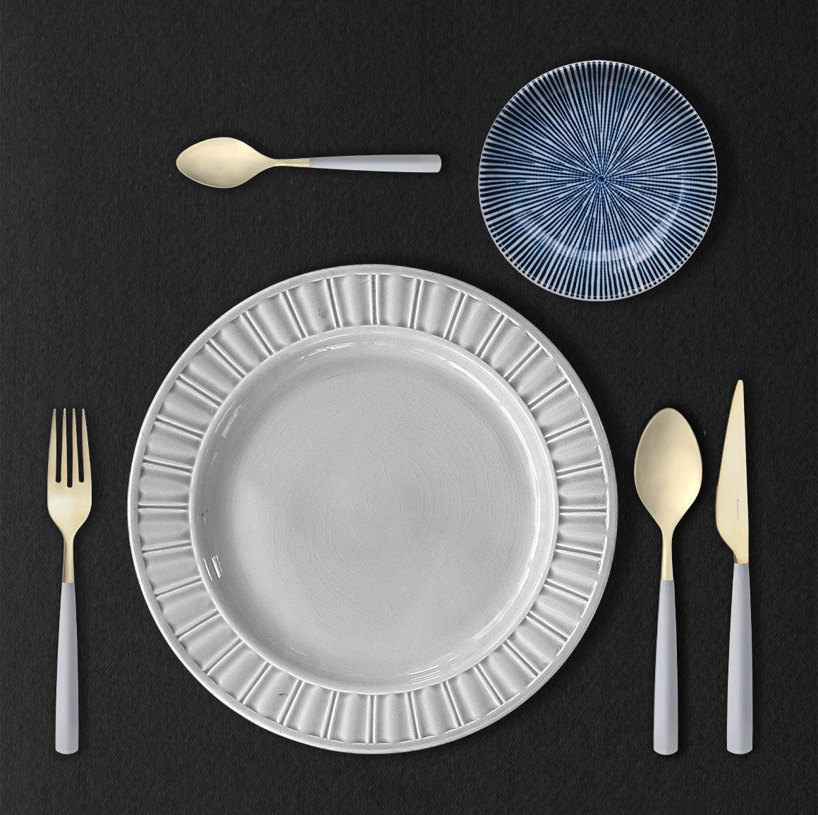 Athena Champagne 5 Piece Place Setting - Gray Matte