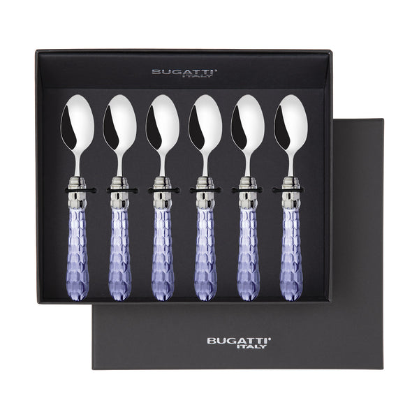 Cristallo Brilliant 6 Piece Moka Spoon Set in gift box Blue Clear