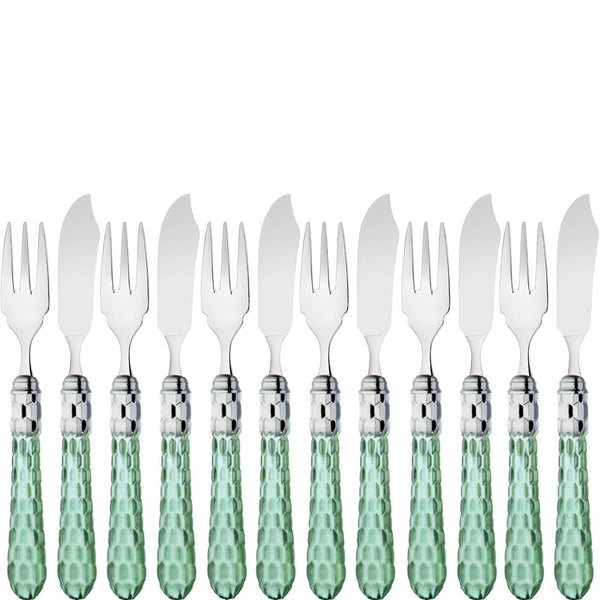 Cristallo Brilliant 12 Piece Fish Set - Green Clear