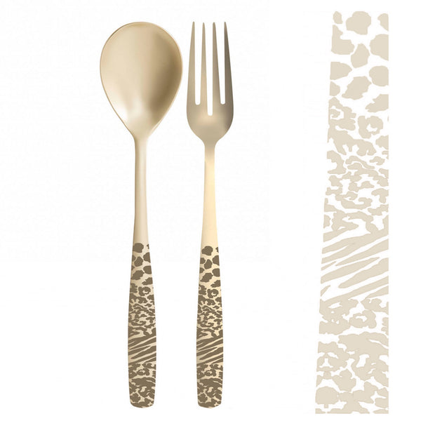 Riviera Animal Print Champagne Matte PVD 2 Piece Serving Set