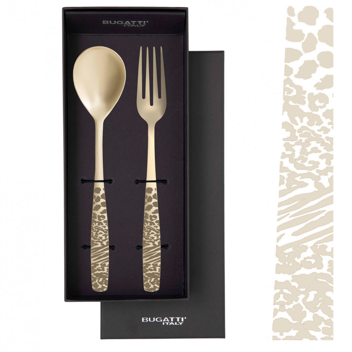 Riviera Animal Print Champagne Matte PVD 2 Piece Serving Set
