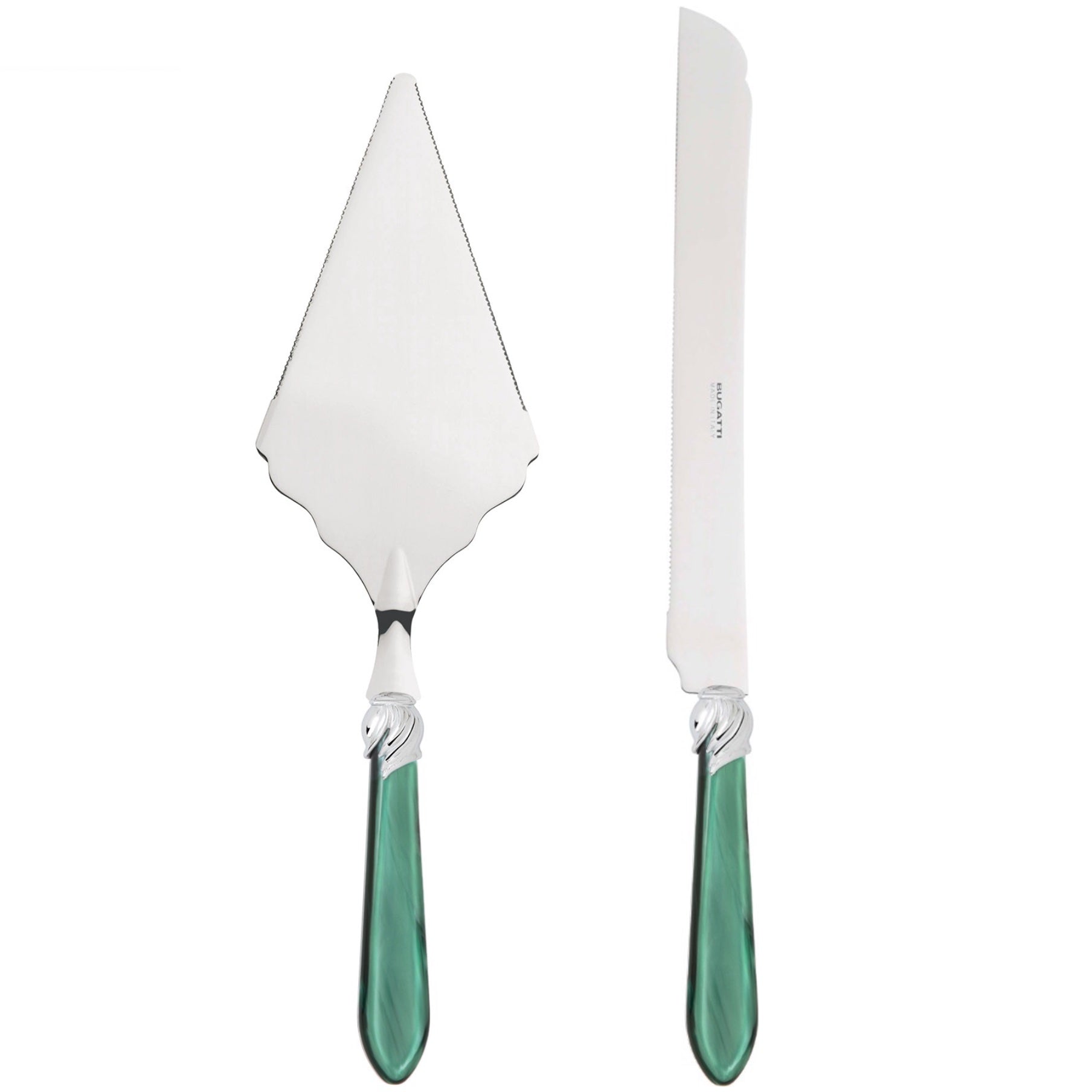Falabella Brilliant 2 Piece Large Cake Serving Set serrated - Emerald Green