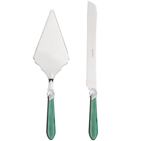 Falabella Brilliant 2 Piece Large Cake Serving Set serrated - Emerald Green