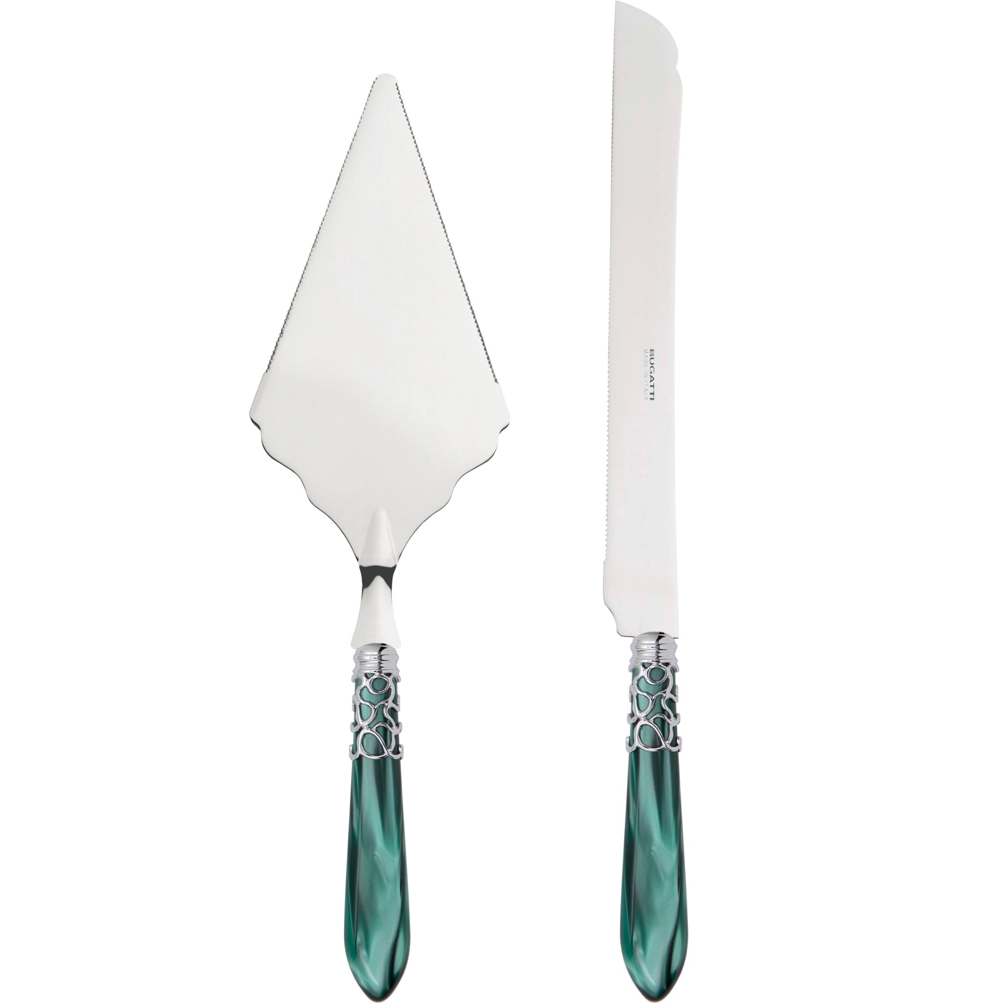 Melodia Brilliant 2 Piece Large Cake Serving Set serrated - Emerald Green