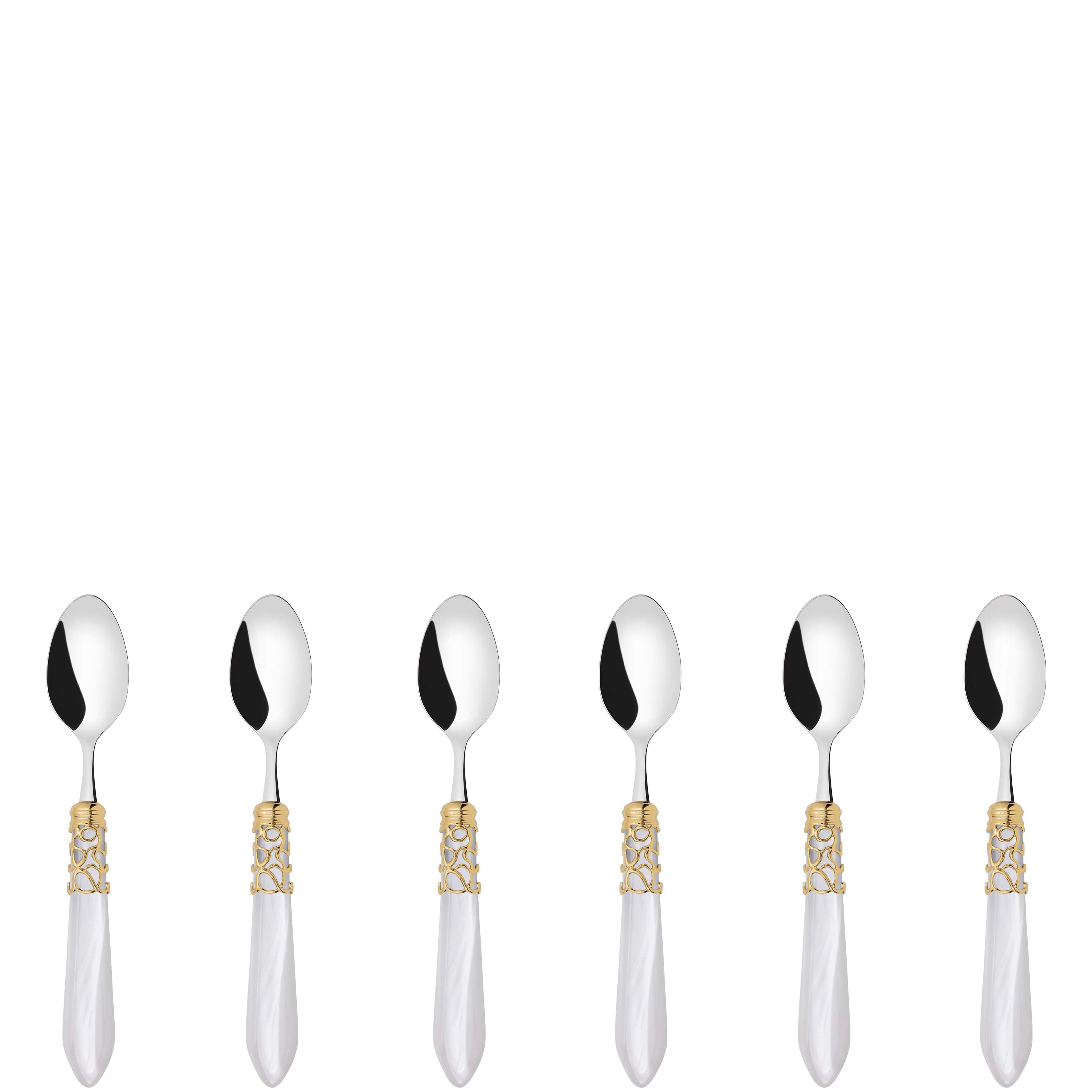 Melodia Gold 6 Piece Moka Spoon Set in gift box white