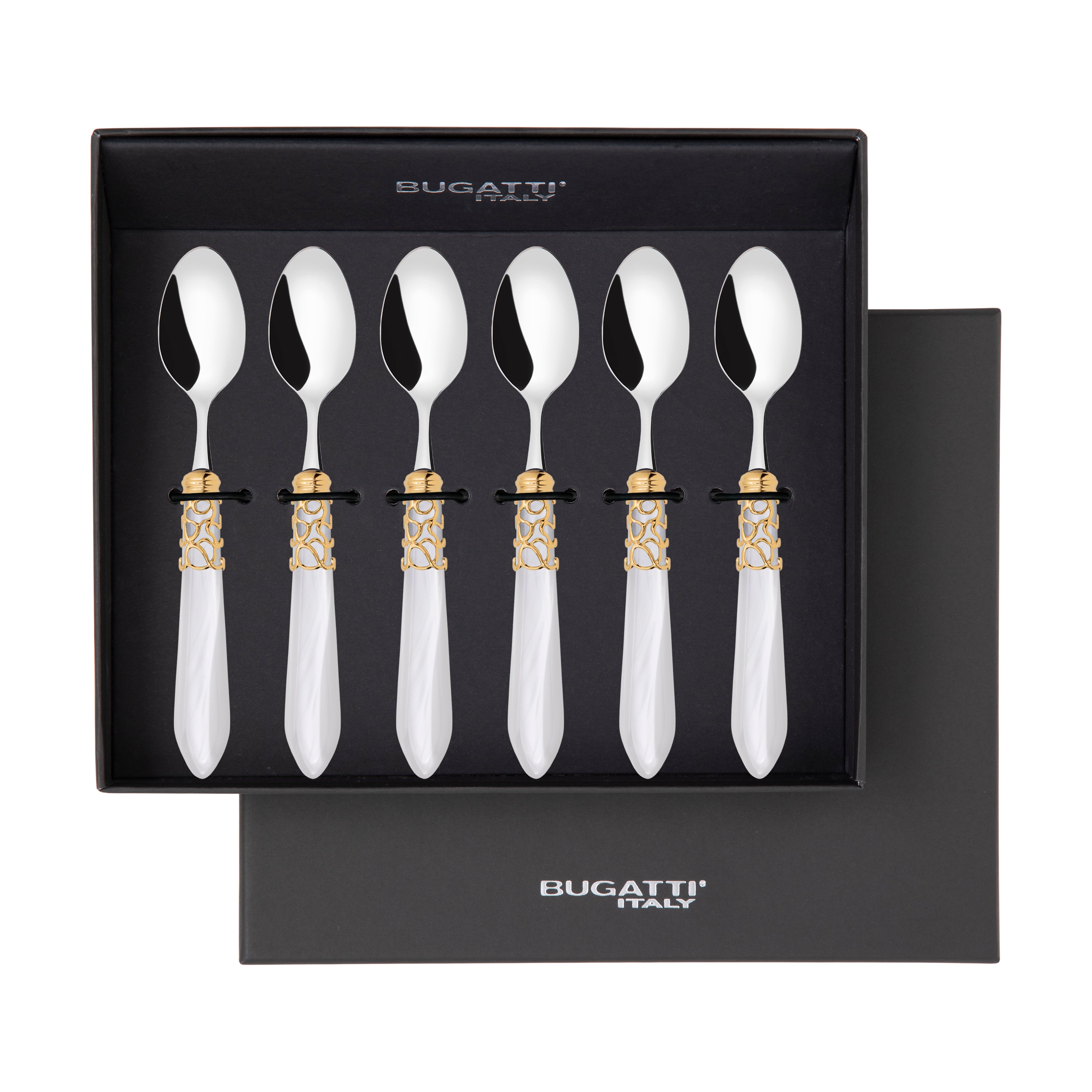 Melodia Gold 6 Piece Moka Spoon Set in gift box white