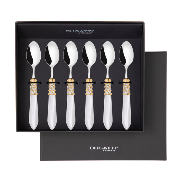 Melodia Gold 6 Piece Moka Spoon Set in gift box white