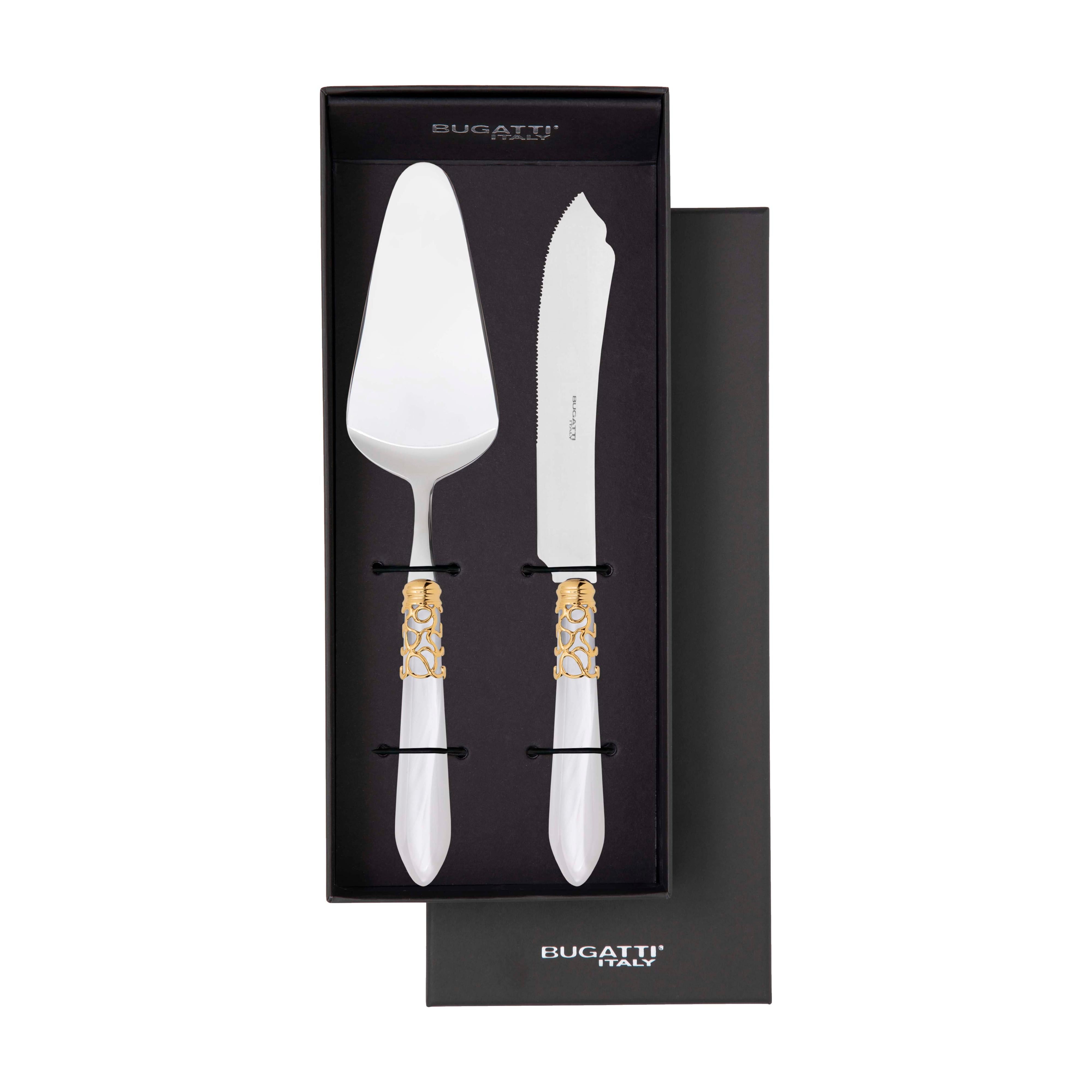 Melodia Gold 2 Piece Cake Serving set - White