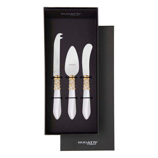 Melodia Gold 3 Piece Cheese Knife Set - White