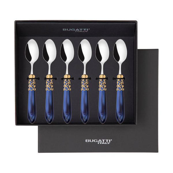 Melodia Gold 6 Piece Moka Spoon Set in gift box royal blue