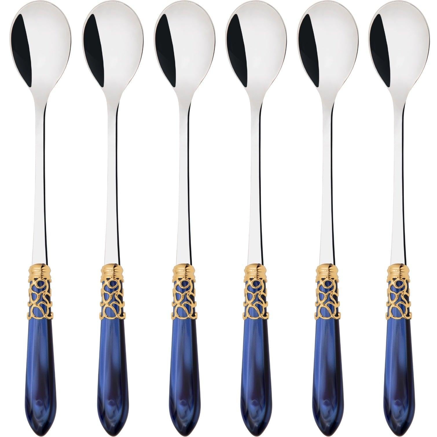 Melodia Gold Ice Tea / Cocktail Spoon Set - royal blue-Casa Bugatti USA