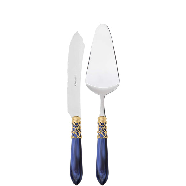 Melodia Gold 2 Piece Cake Serving set - Royal Blue