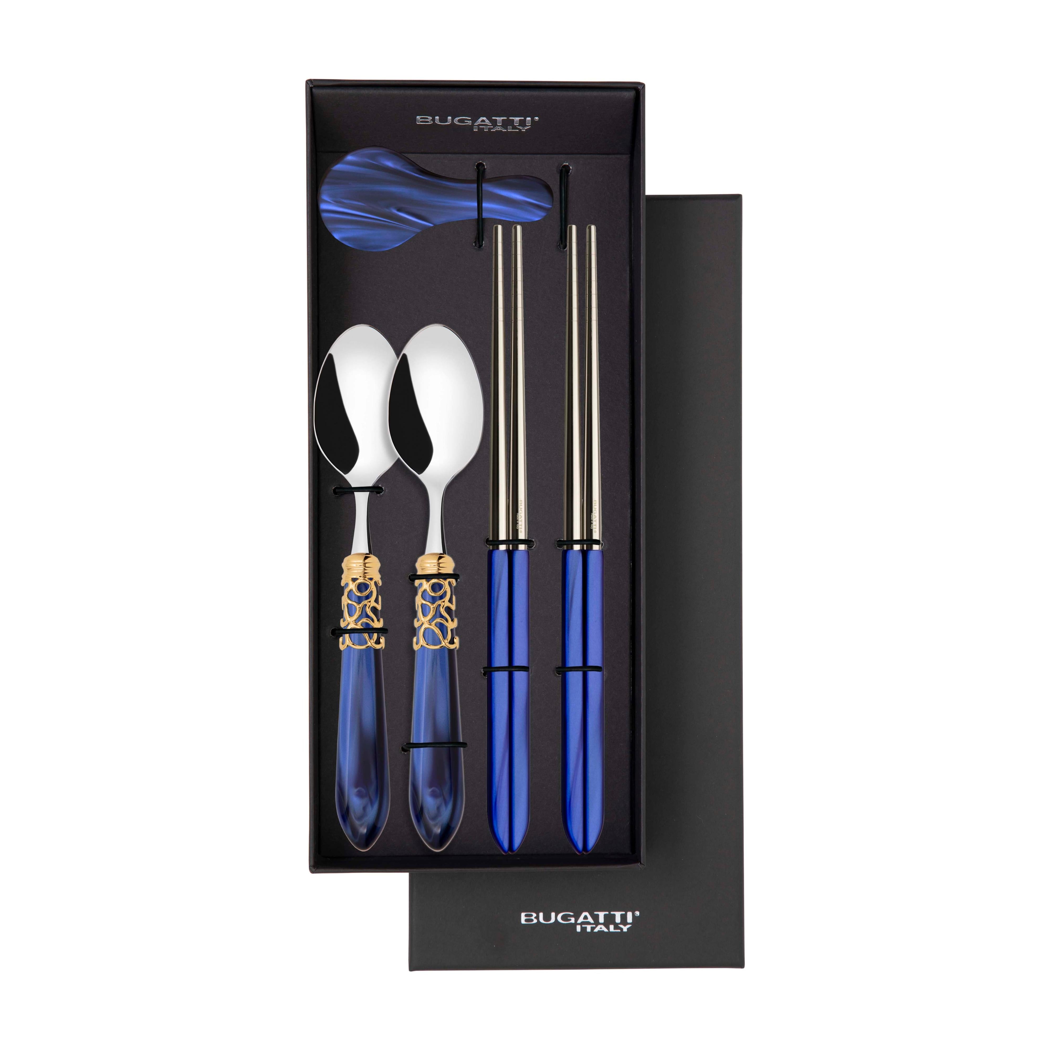 Melodia Gold 2 Chopsticks Set in gift box - royal blue-Casa Bugatti USA