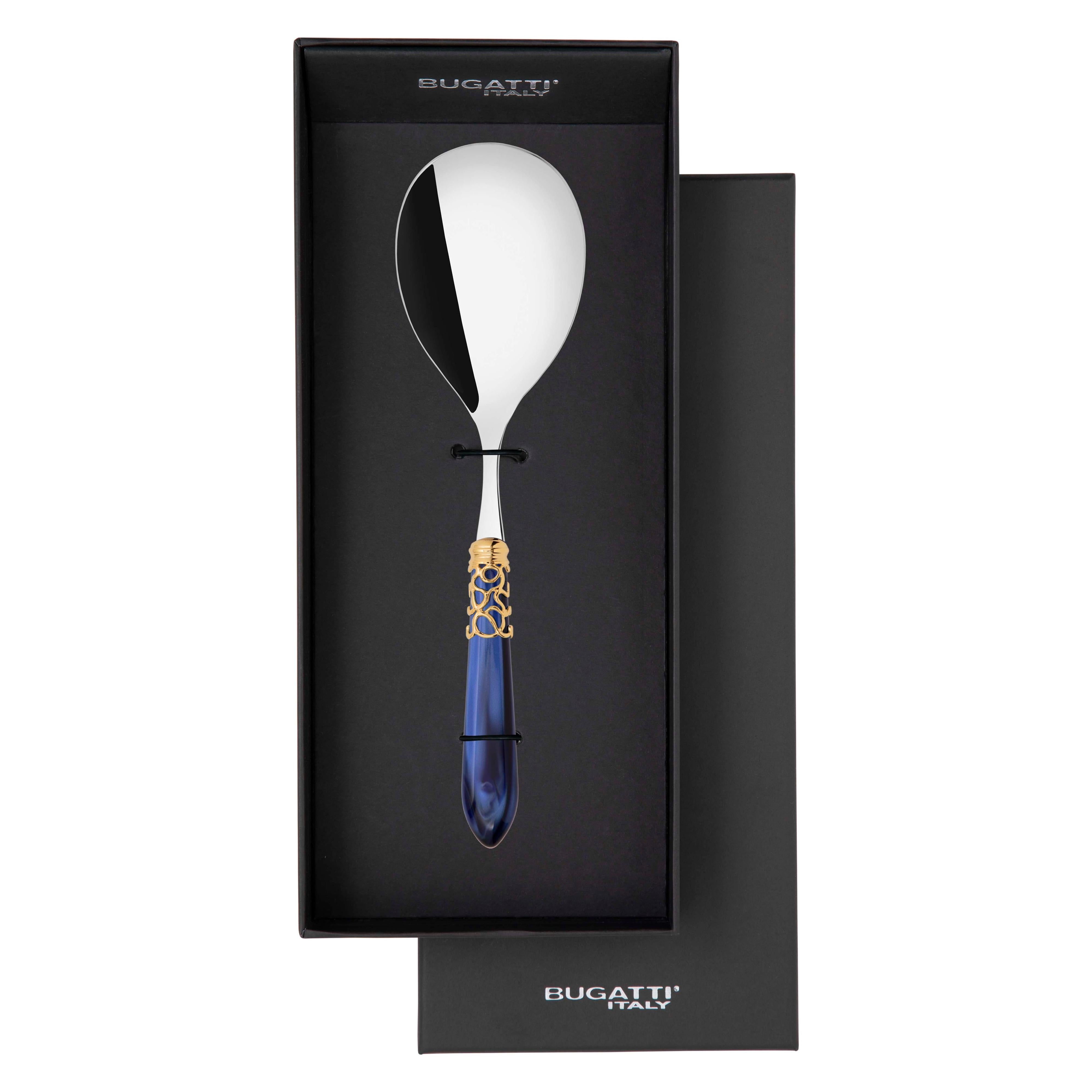 Melodia Gold Rice Casserole Serving Spoon in gift box - royal blue