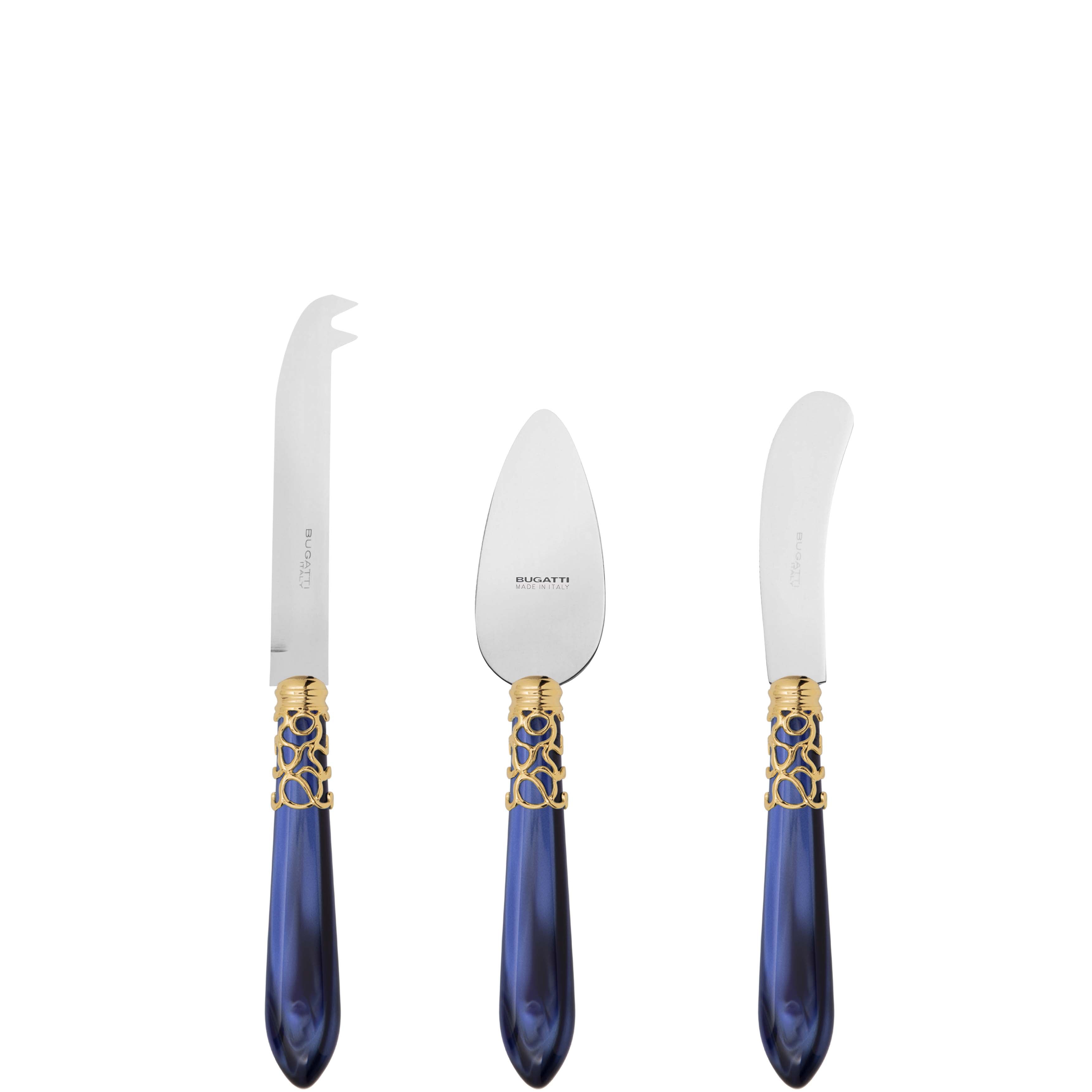 Melodia Gold 3 Piece Cheese Knife Set - royal blue