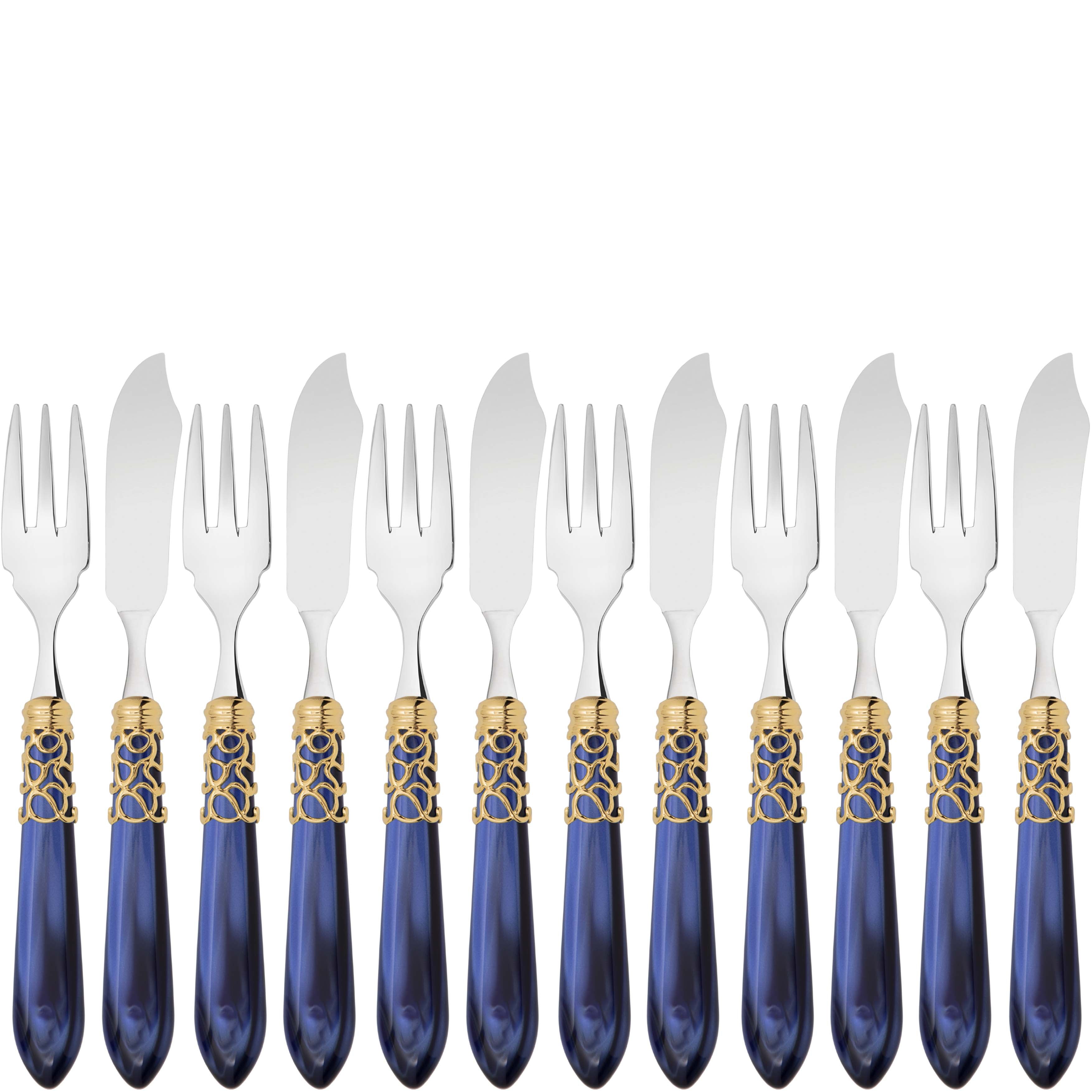 Melodia Gold 12 Piece Fish Set - royal blue