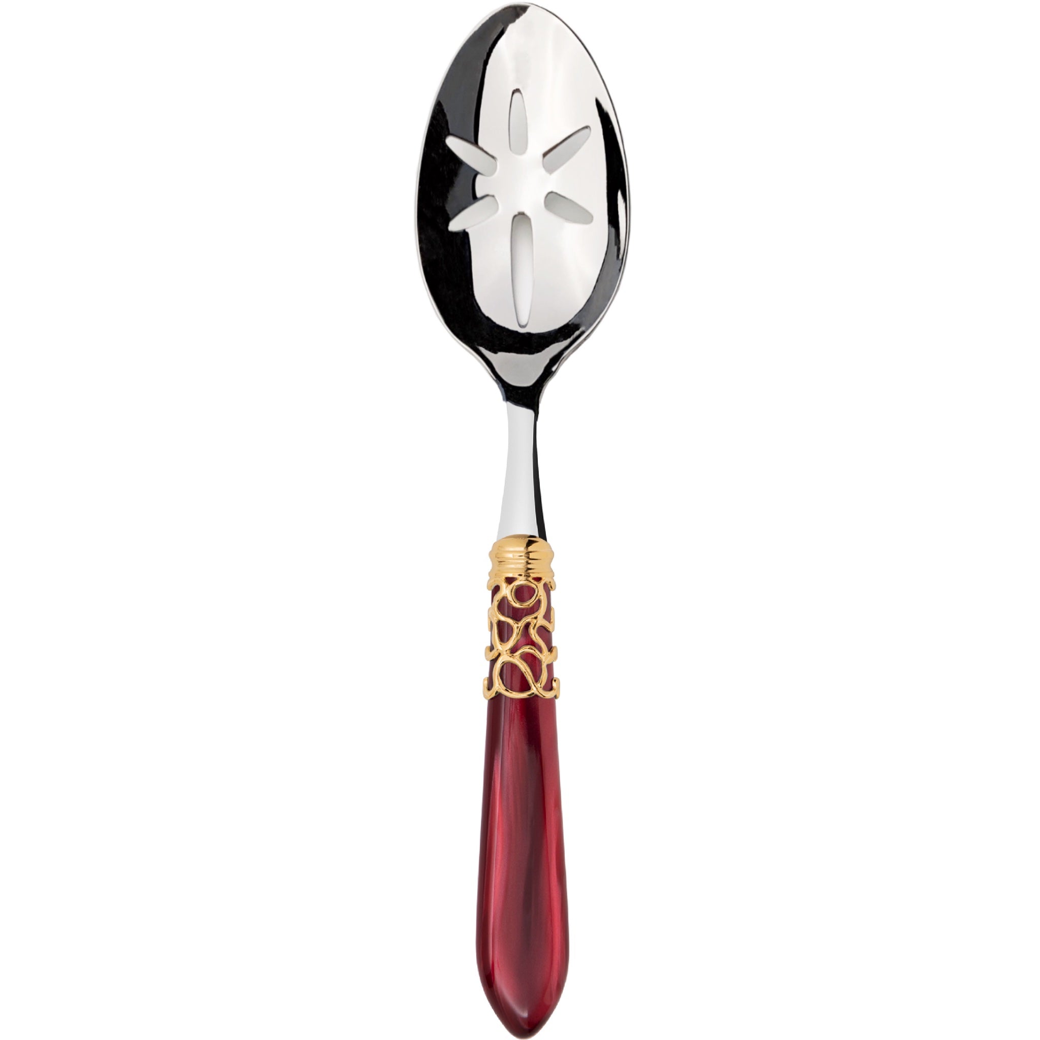Melodia Gold Slotted Serving Spoon - Burgundy