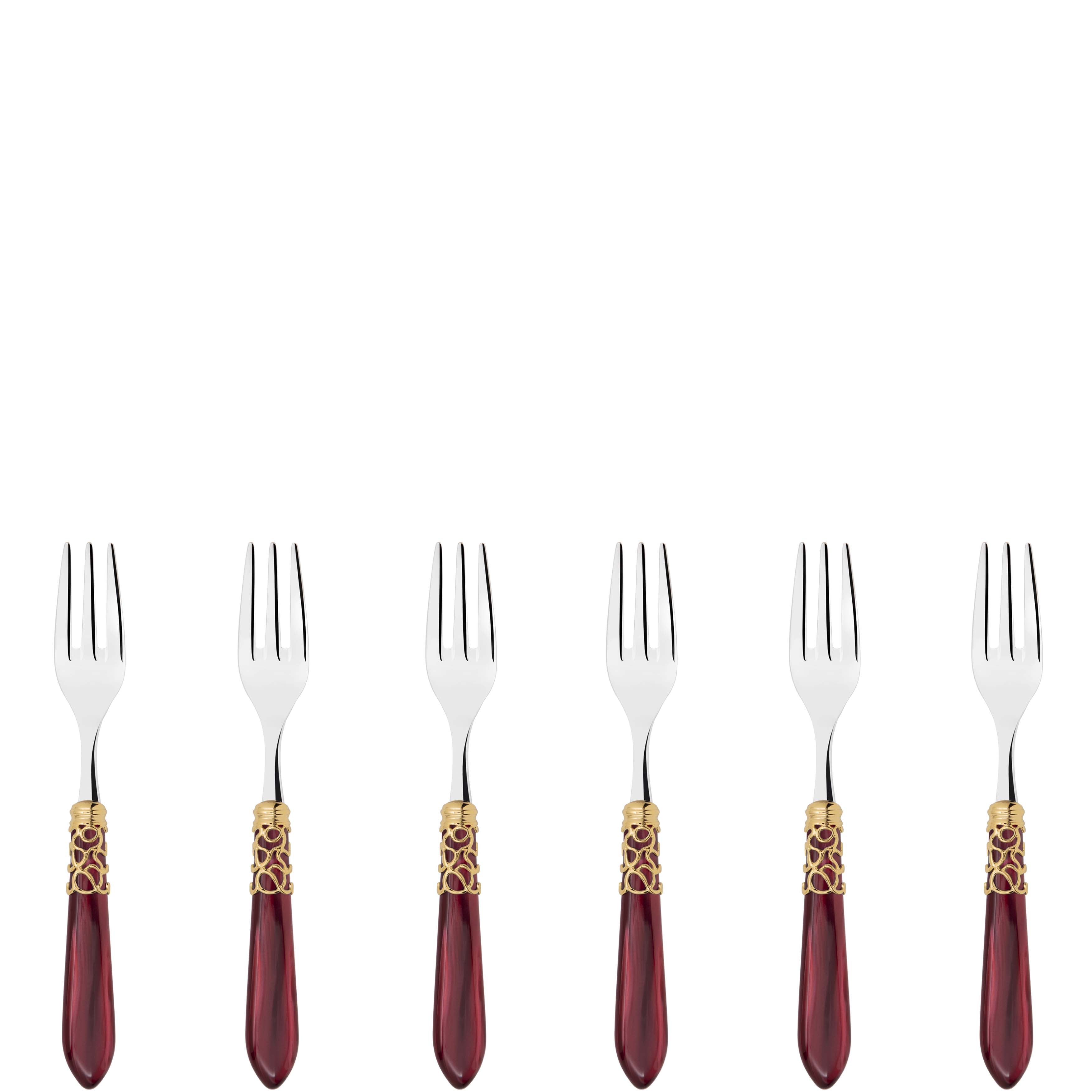 Melodia Gold Cocktail / Cake Fork Set in gift box - burgundy