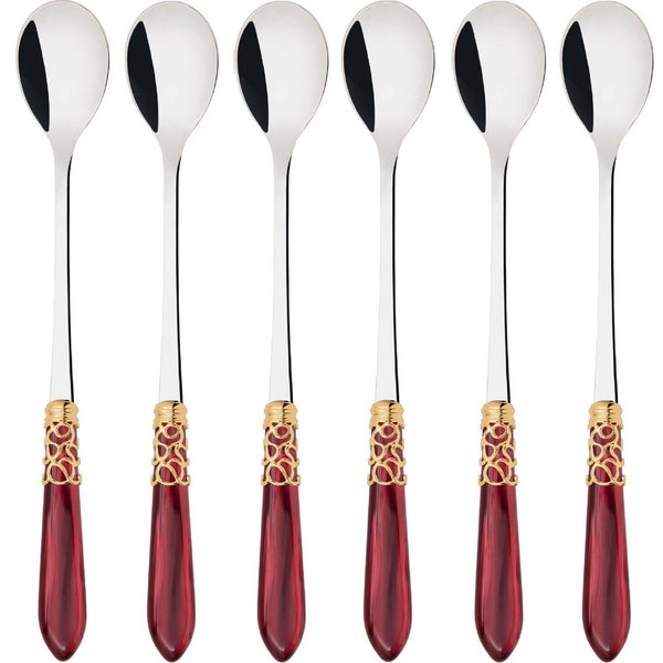 Melodia Gold Ice Tea / Cocktail Spoon Set - Burgundy
