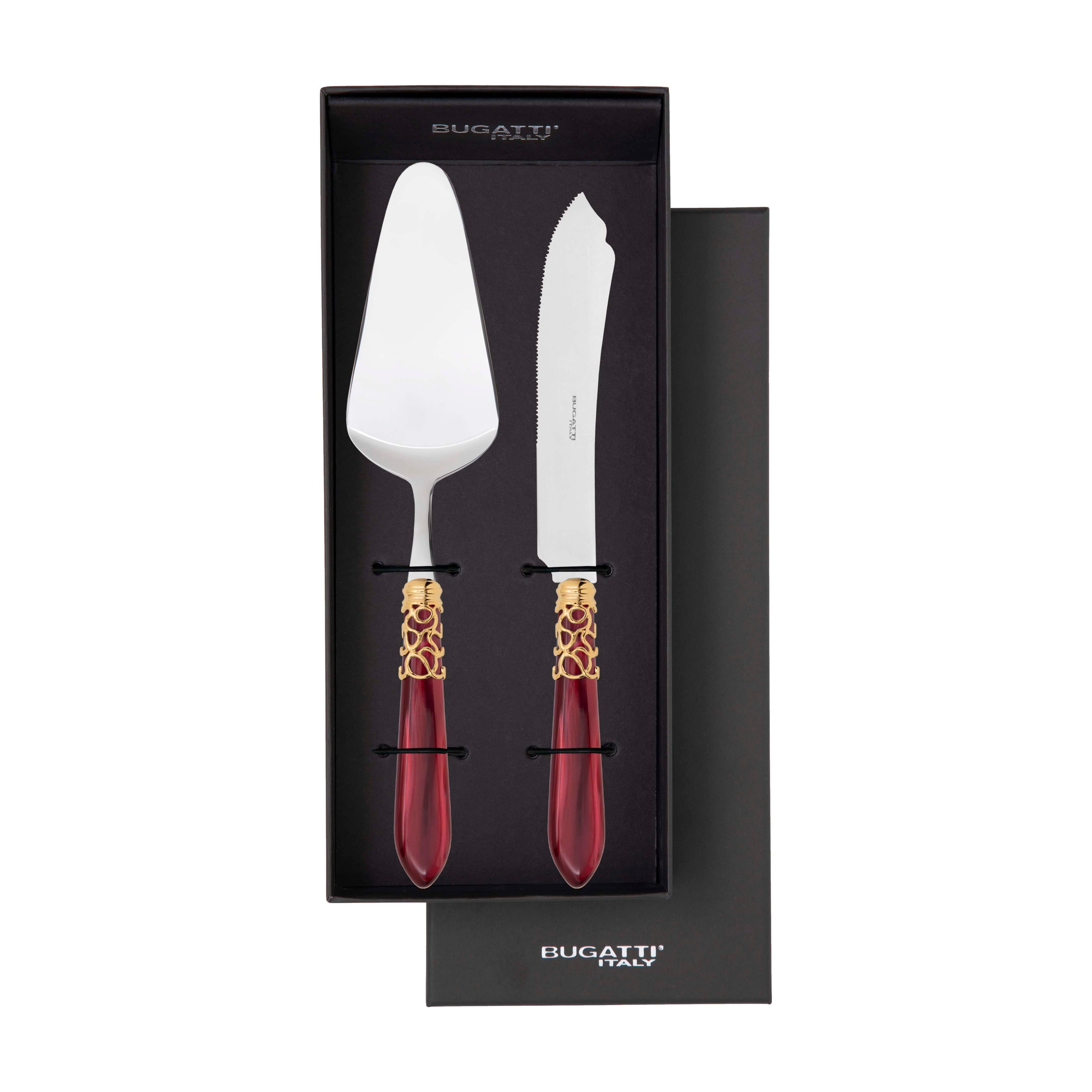 Melodia Gold 2 Piece Cake Serving set - Burgundy