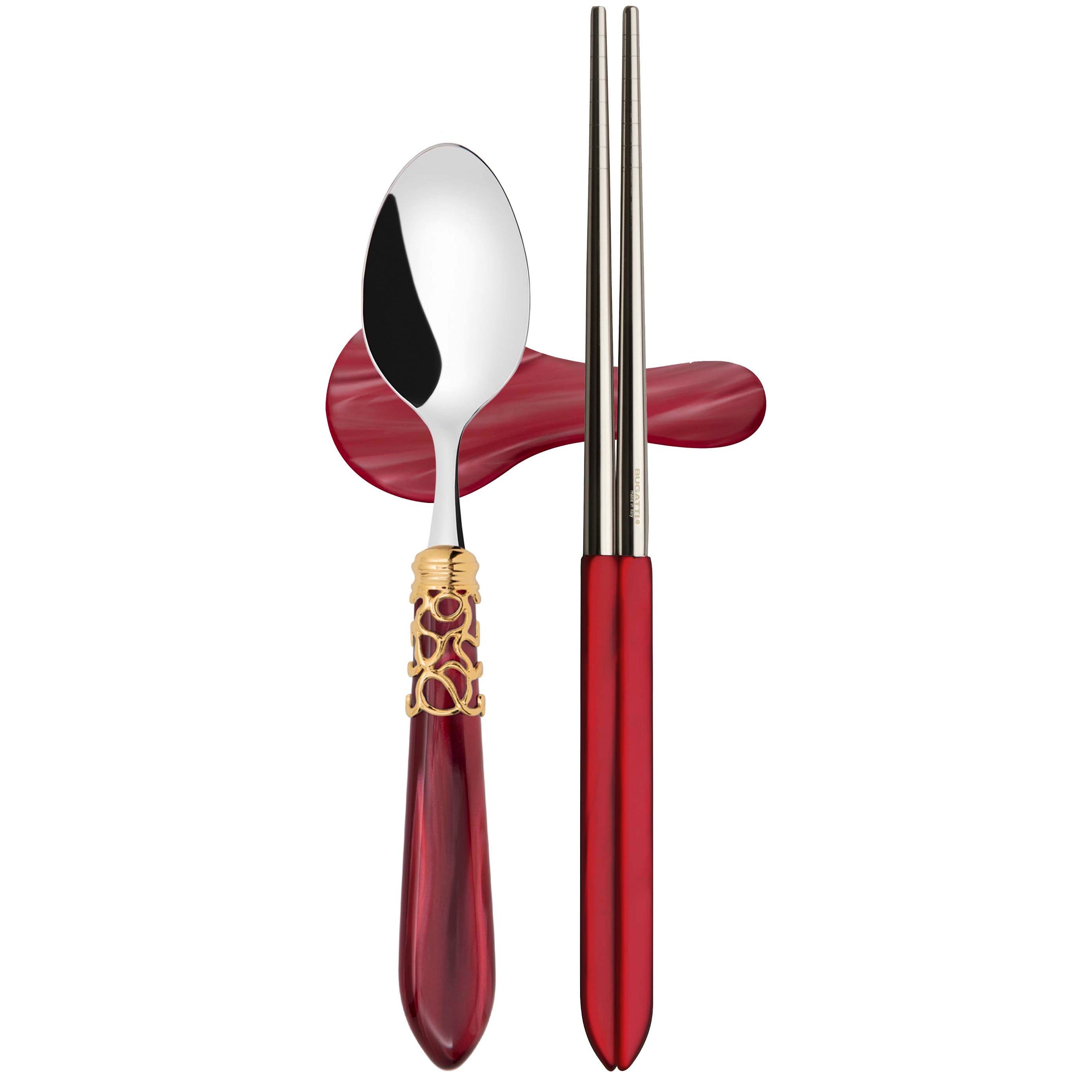 Melodia Gold Chopticks set for 1 in gift box - Burgundy