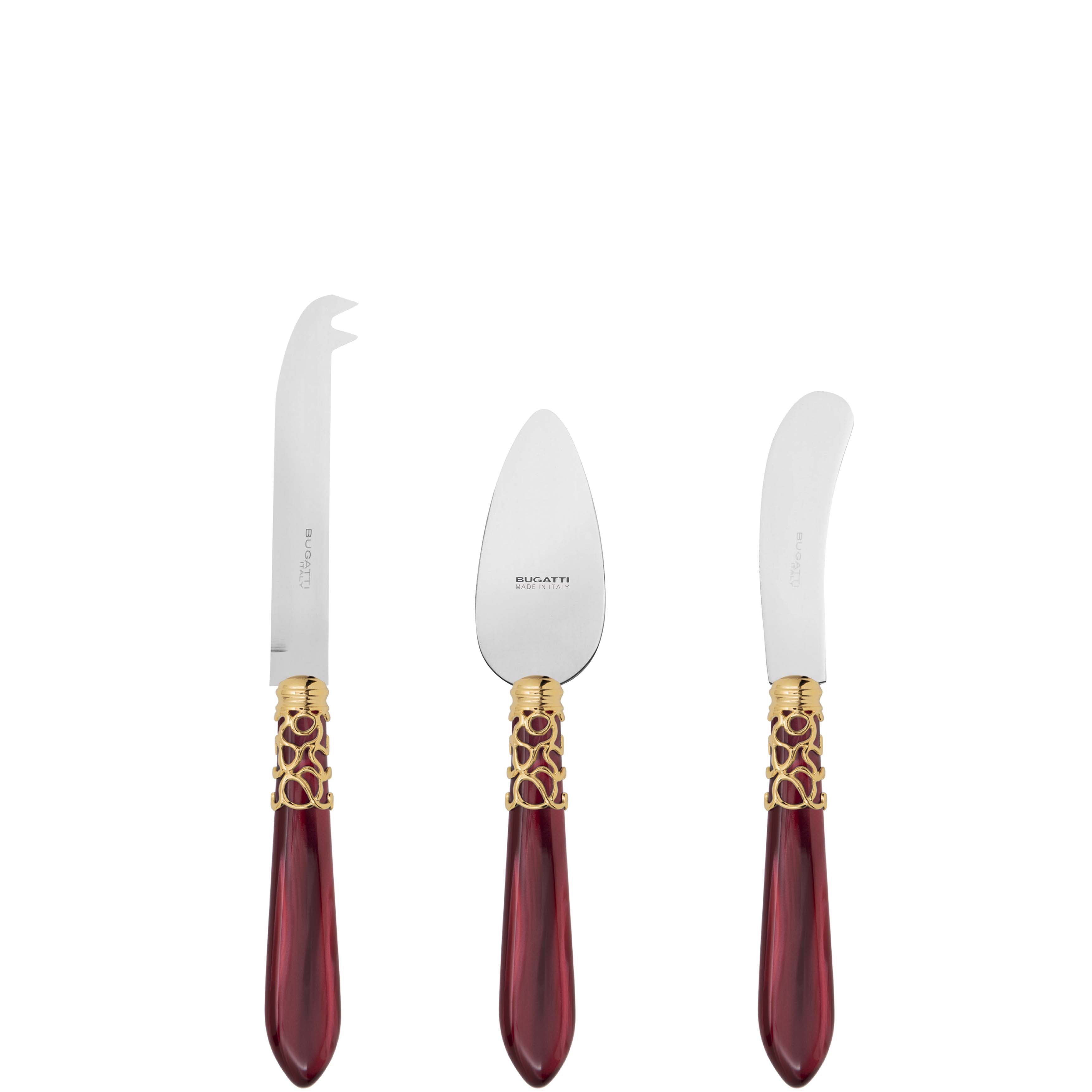 Melodia Gold 3 Piece Cheese Knife Set - burgundy