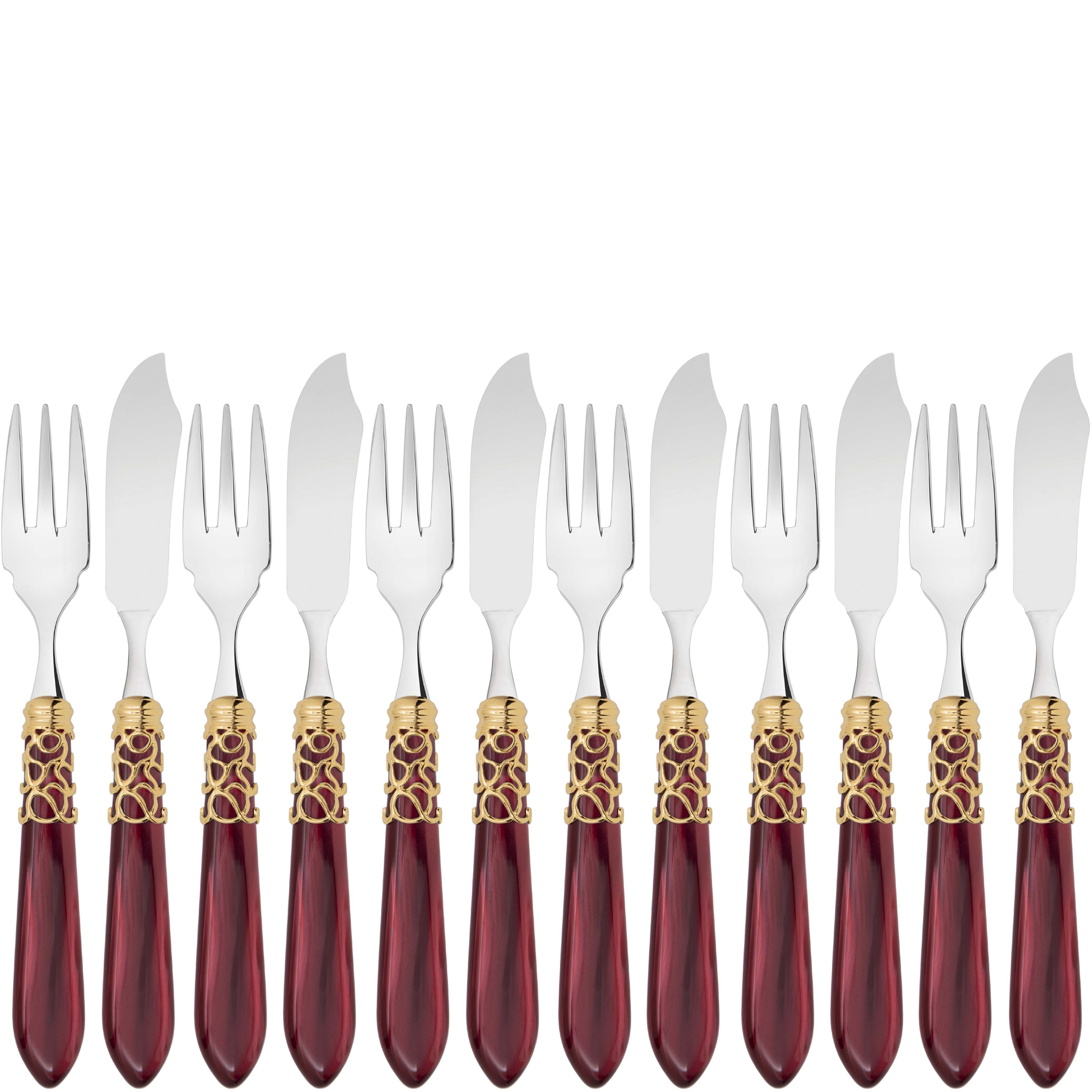 Melodia Gold 12 Piece Fish Set - burgundy