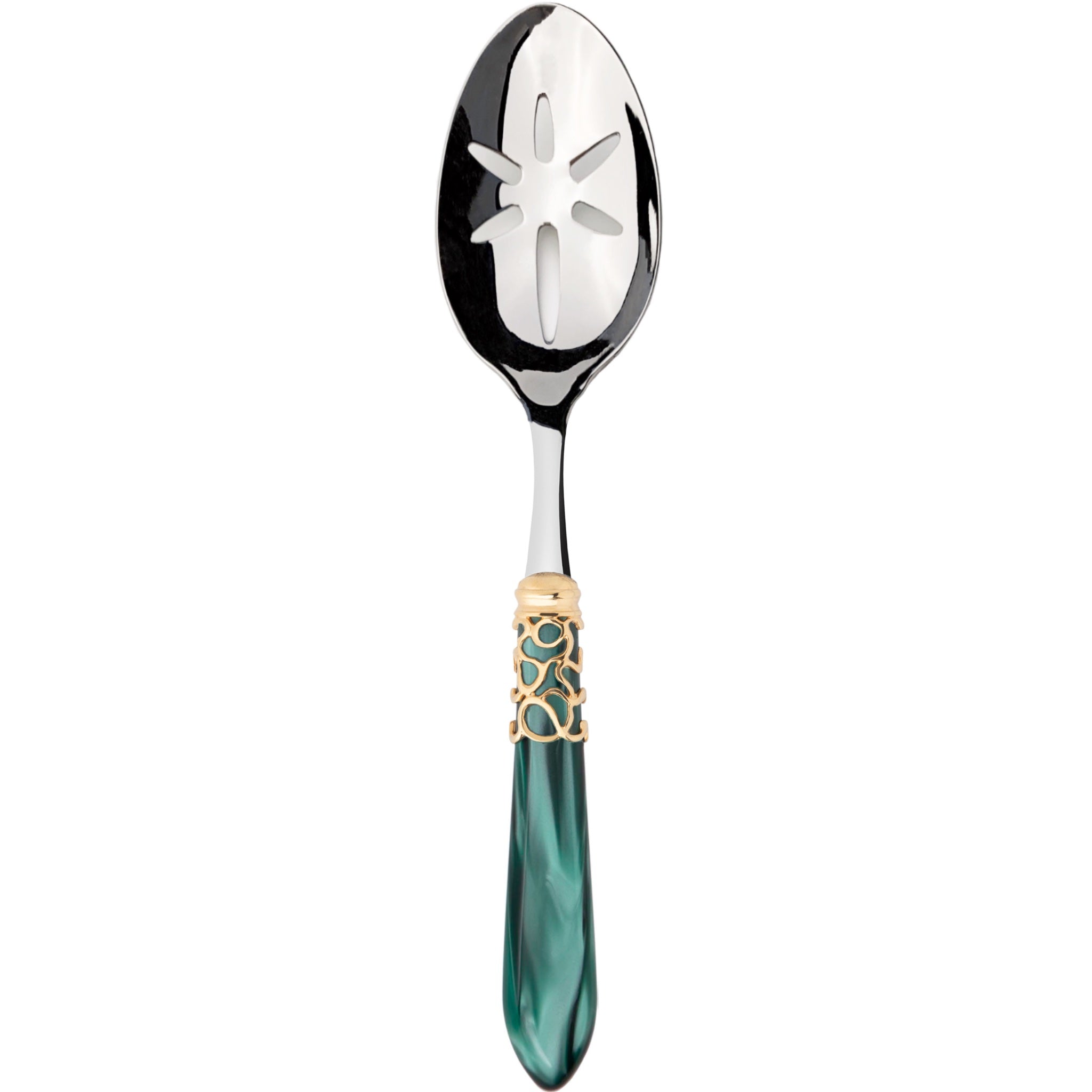 Melodia Gold Slotted Serving Spoon - Emerald Green