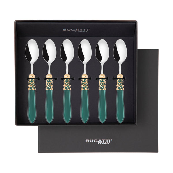 Melodia Gold 6 Piece Moka Spoon Set in gift box Emerald Green