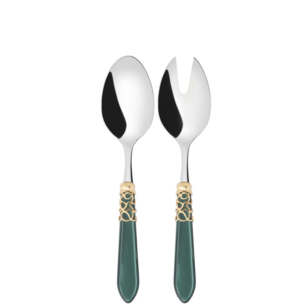 Melodia Gold 2 Piece Salad Servers - Emerald Green