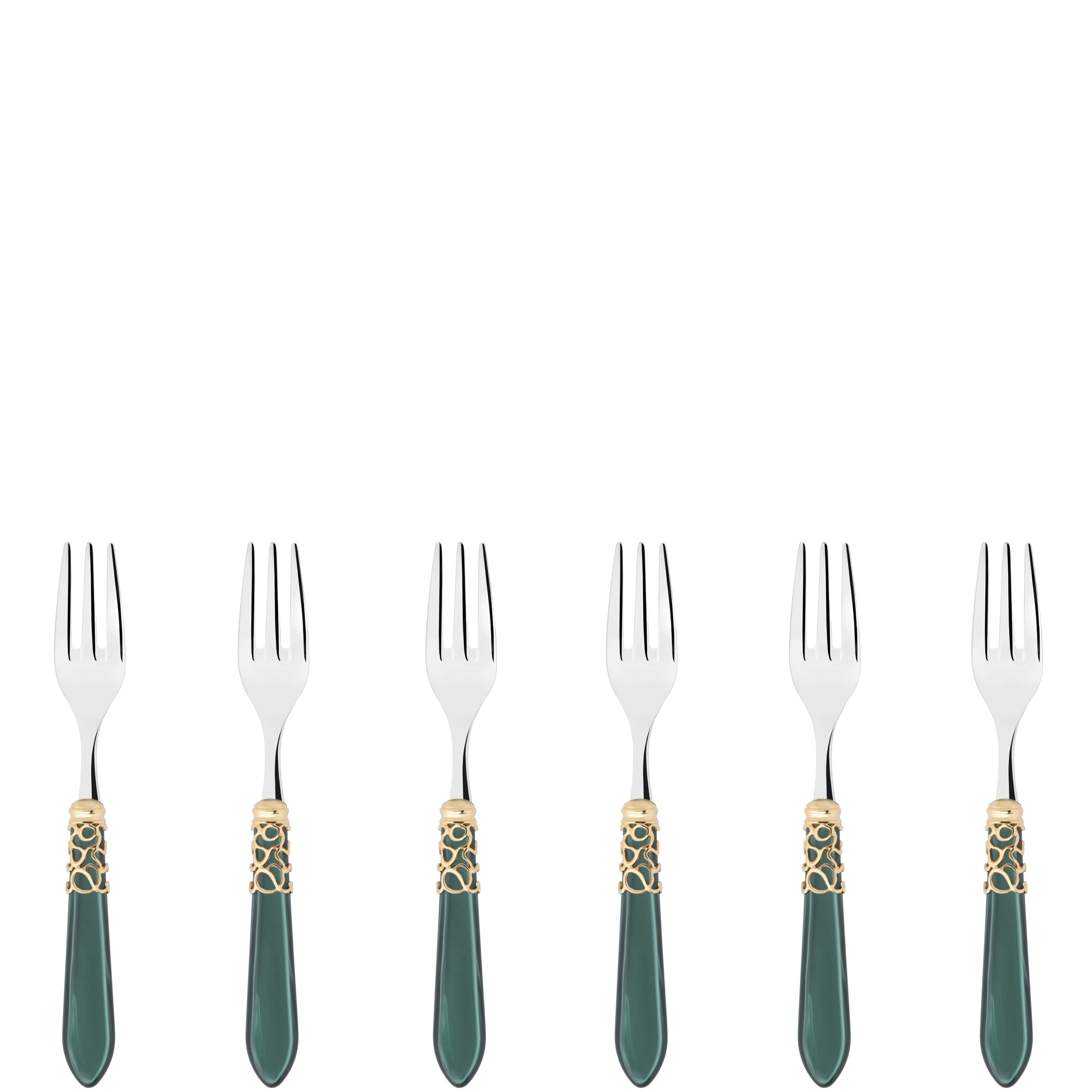 Melodia Gold Cocktail / Cake Fork Set in gift box - green