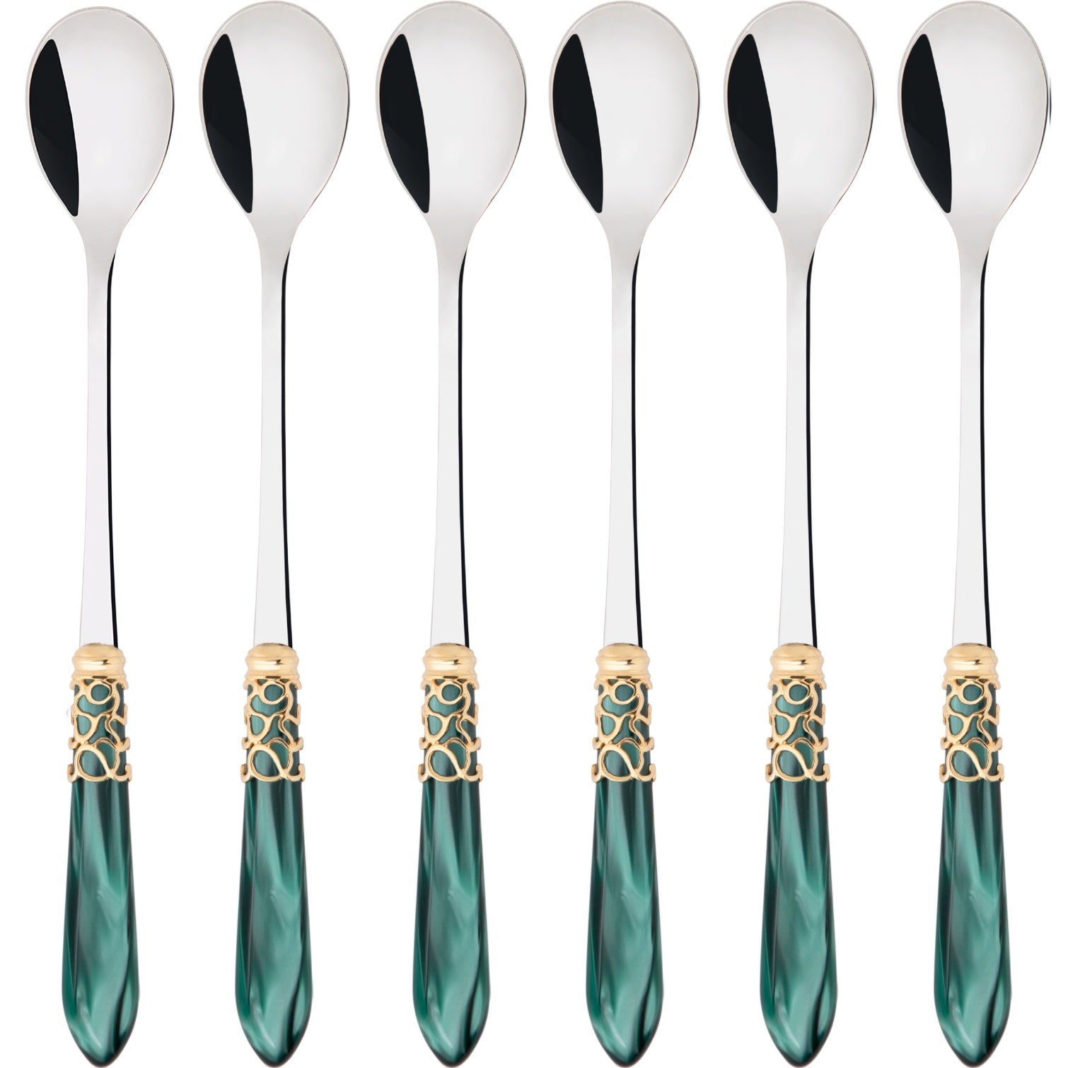 Melodia Gold Ice Tea / Cocktail Spoon Set - Emerald Green