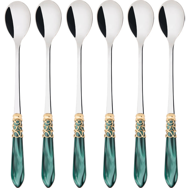 Melodia Gold Ice Tea / Cocktail Spoon Set - Emerald Green
