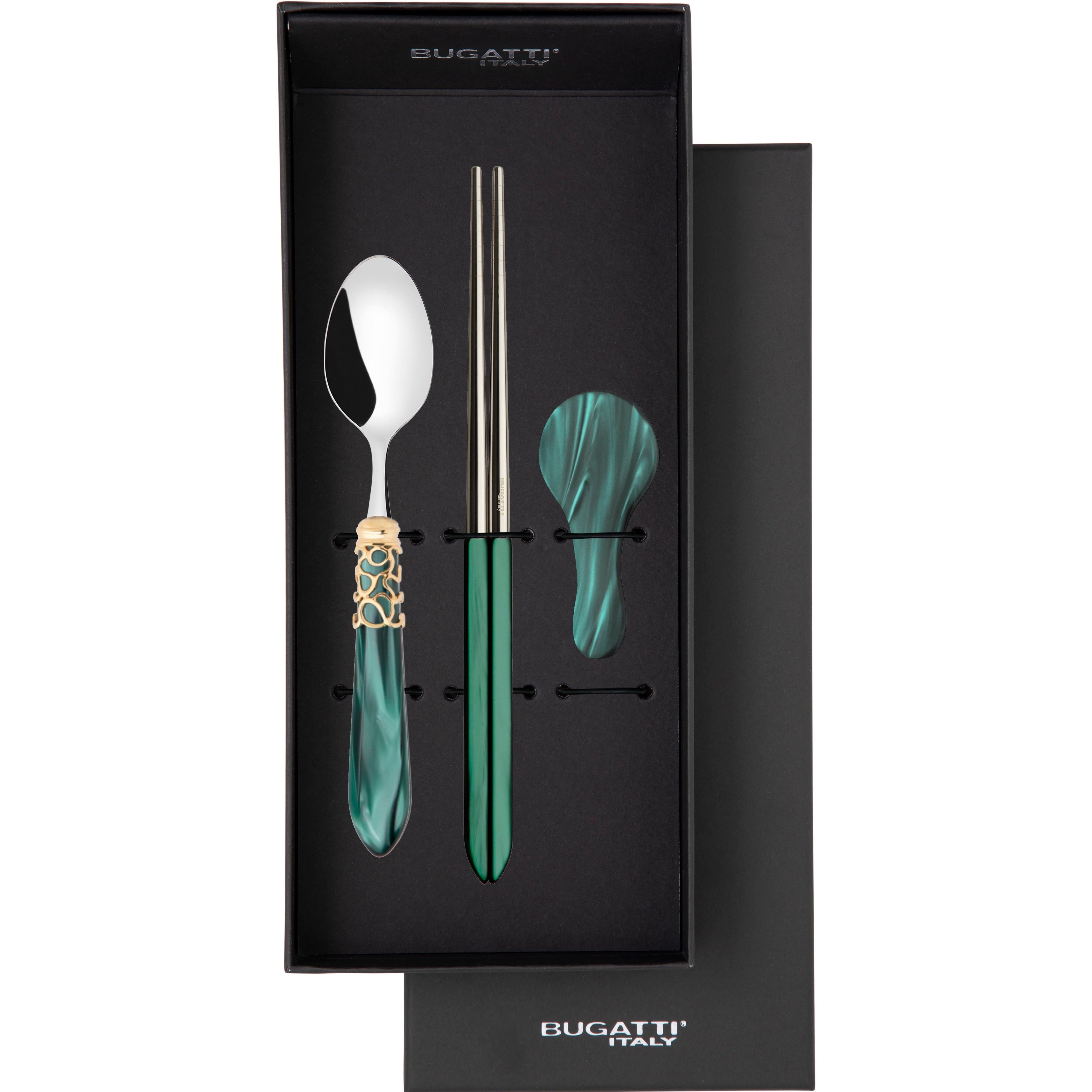 Melodia Gold Chopticks set for 1 in gift box - Emerald Green