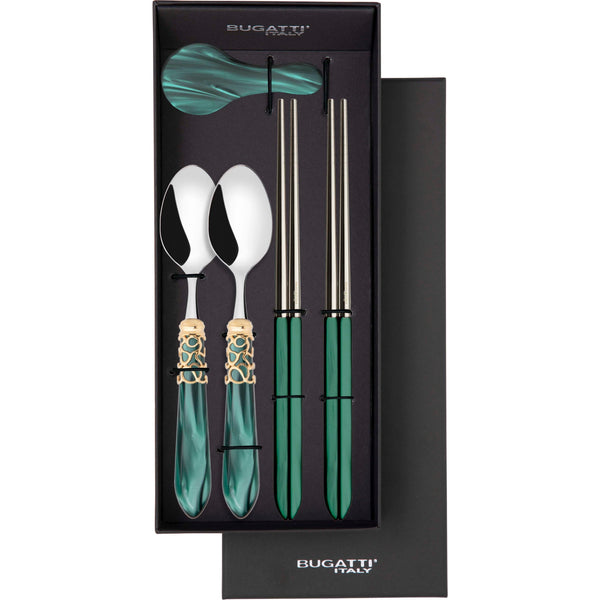Melodia Gold Chopsticks set for 2 - Emerald Green