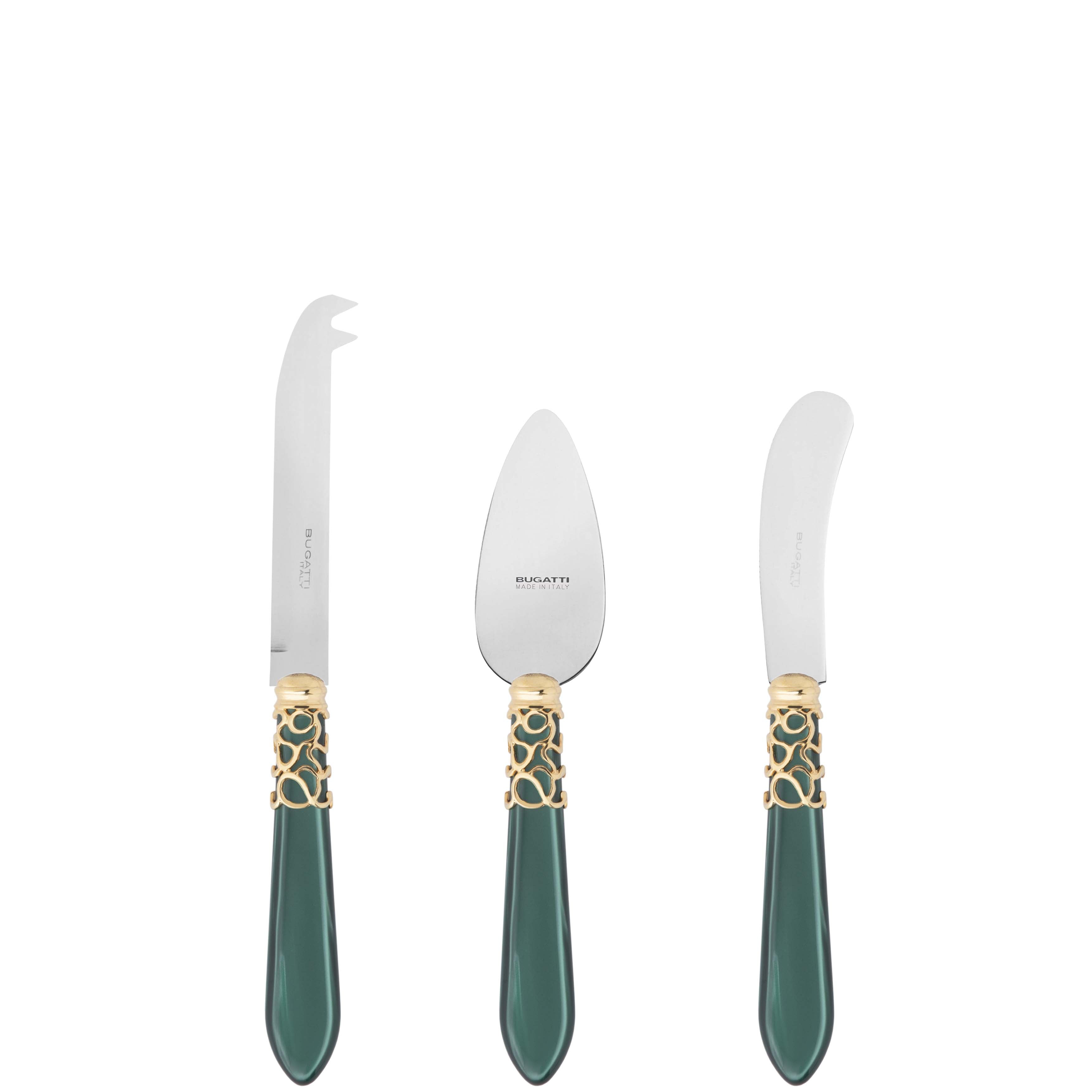 Melodia Gold 3 Piece Cheese Knife Set - green